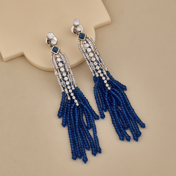 Blue Sapphire Bead Earring - 2