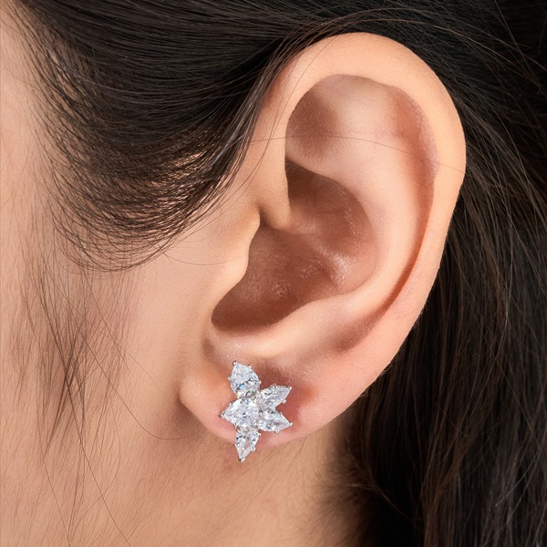 Pear Cubic Zirconia Cluster Earring - 1