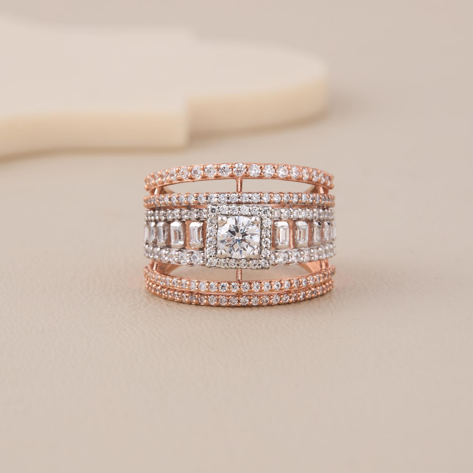 Rosegold Baguette Cocktail Ring - 1