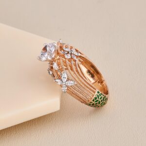 Green Meena Work Solitaire Ring