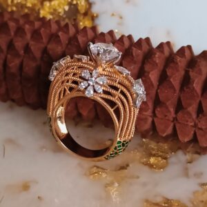 Green Meena Work Solitaire Ring