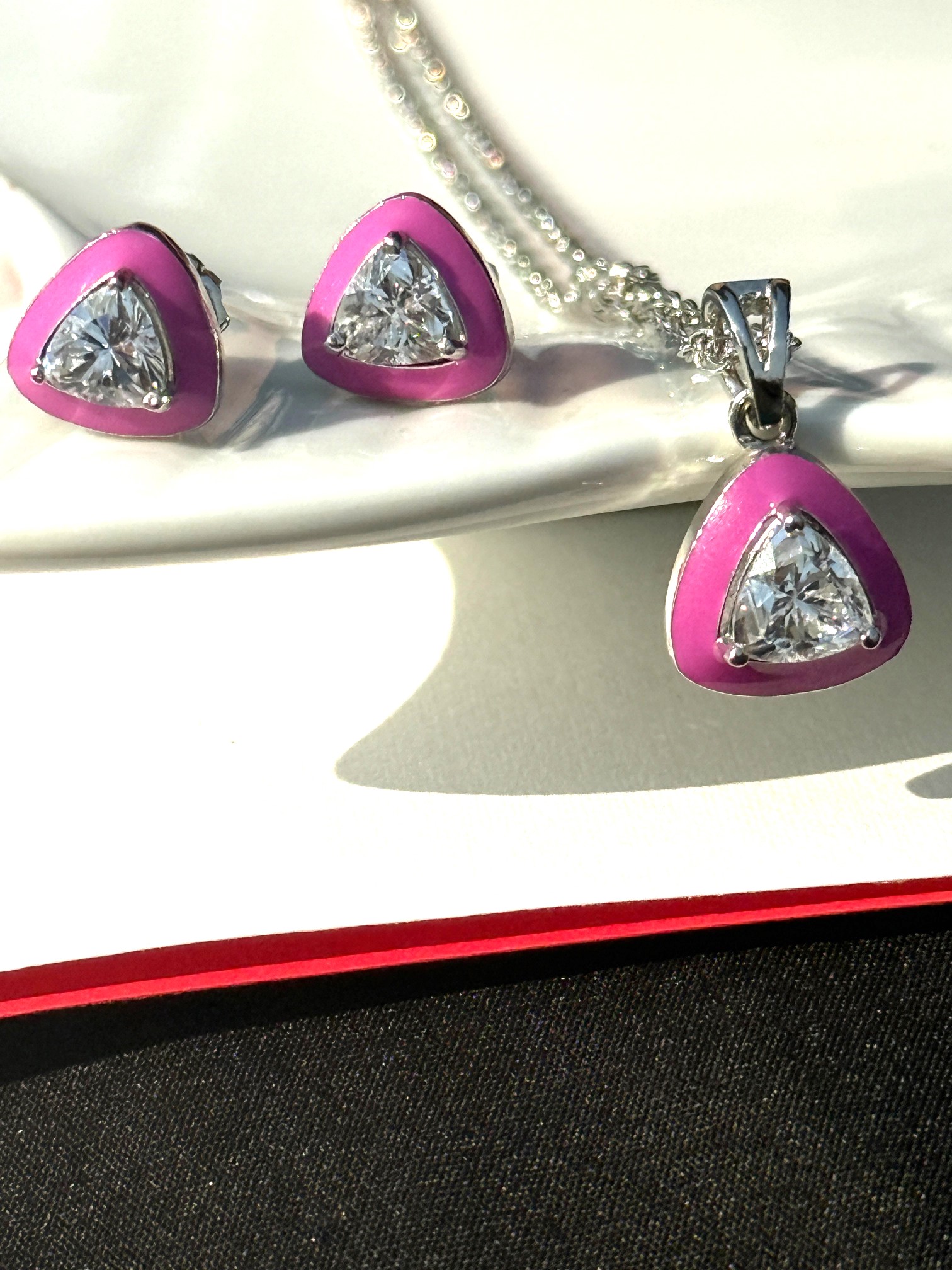 Pink Enamel Jewelry Set