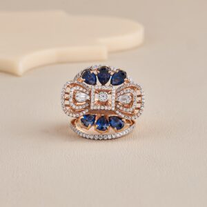 Exquisite 925 Sterling Silver Ring with Blue Sapphires and CZ Accents