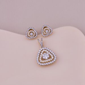 Elegant Triangle Halo Pendant & Earring Set