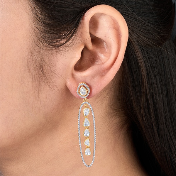 Elegant Kundan & Zircon Drop Earrings - 1