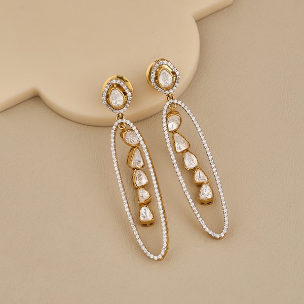 Elegant Kundan & Zircon Drop Earrings - 2