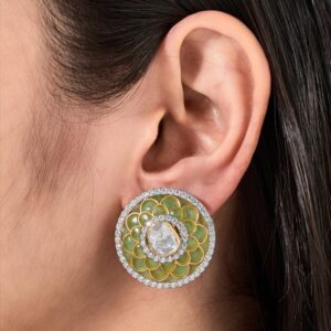 Handcrafted Enamel & Polki Earrings - 1