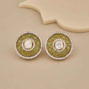 Handcrafted Enamel & Polki Earrings - 2