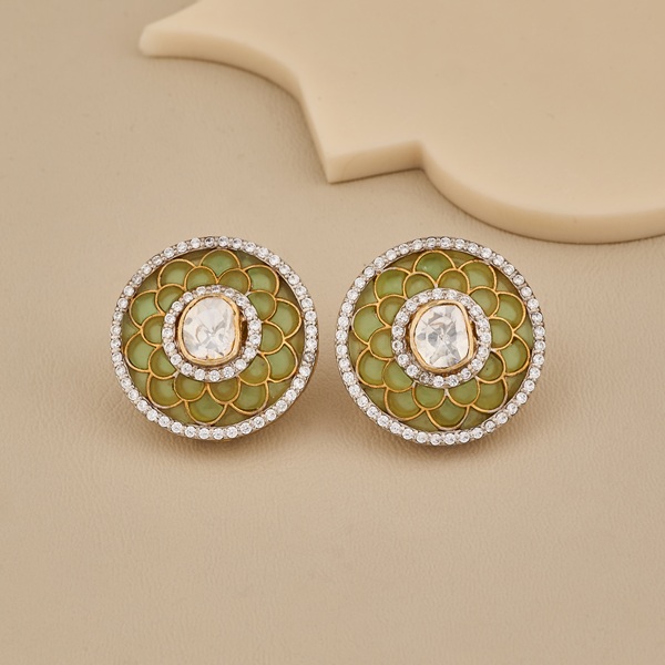 Handcrafted Enamel & Polki Earrings - 2