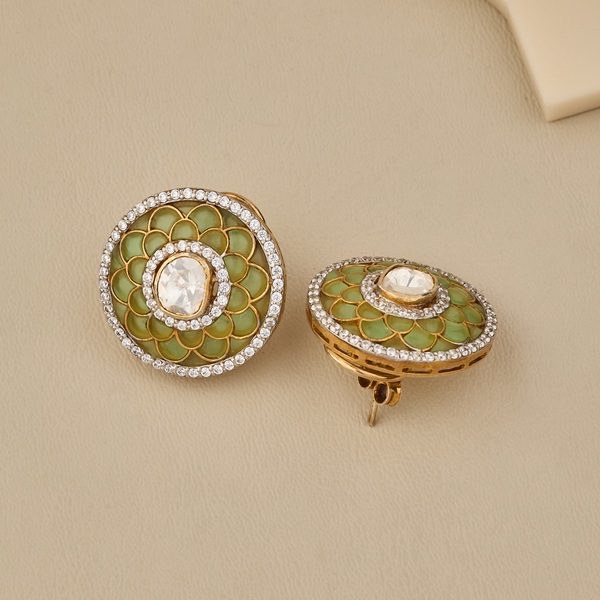 Handcrafted Enamel & Polki Earrings - 3