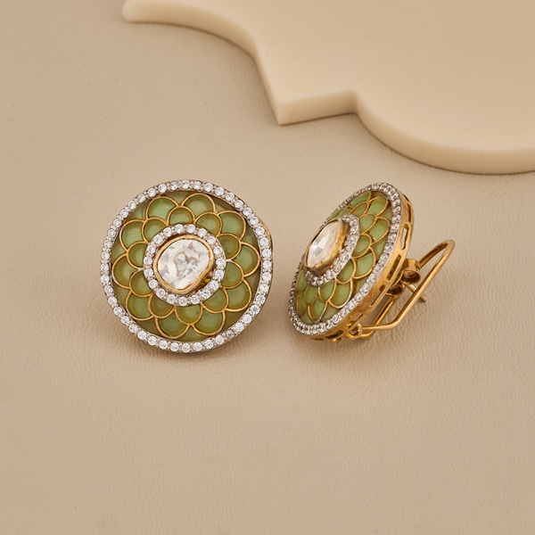 Handcrafted Enamel & Polki Earrings - 4