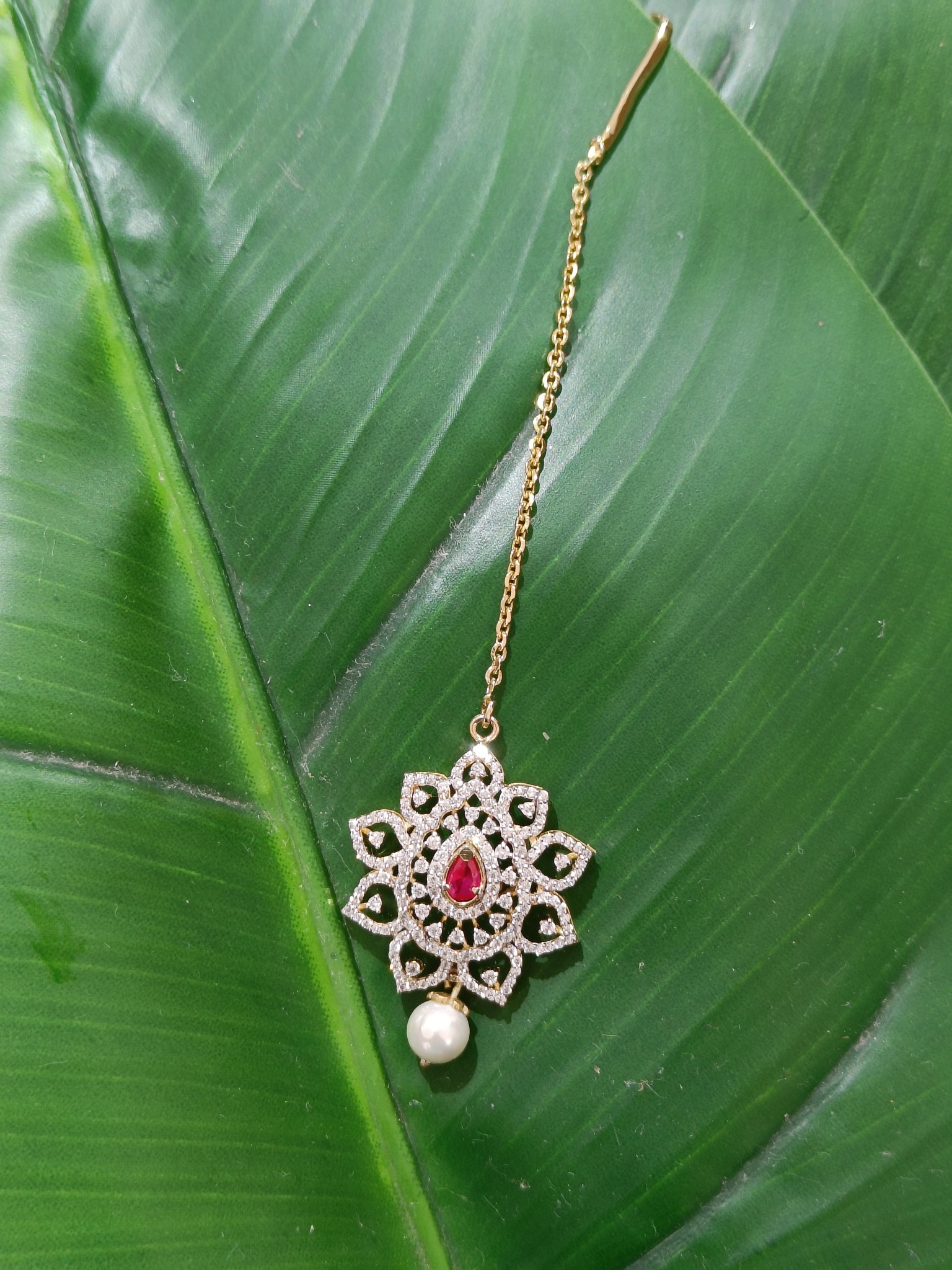 Ruby Pearl Floral Maang Tikka