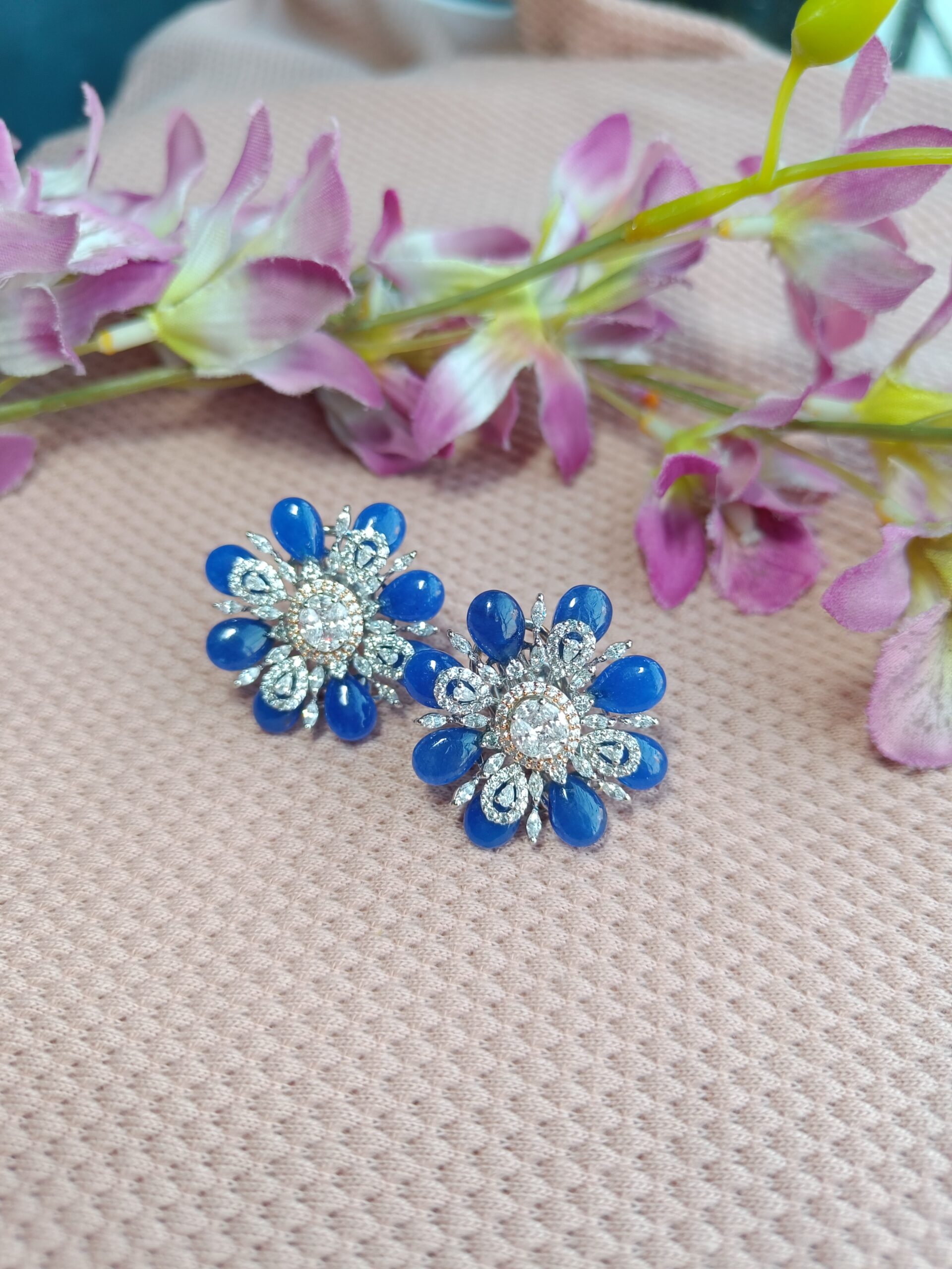 Onyx Blue Petals Studded Earring