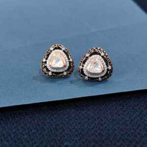 Moissanite Polki Black Enamel Earrings
