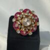 Floral Pink Kundan Ring