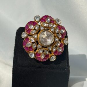 Floral Pink Kundan Ring