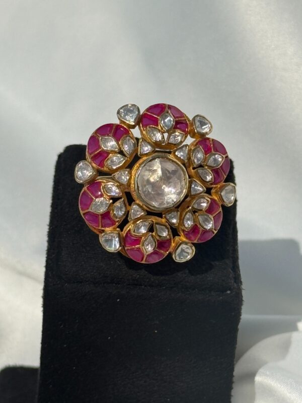 Floral Pink Kundan Ring