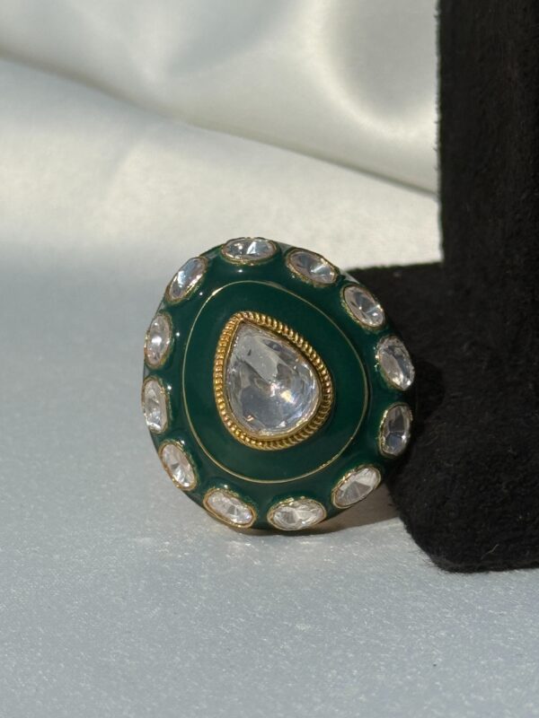 Green Enamel Polki Ring
