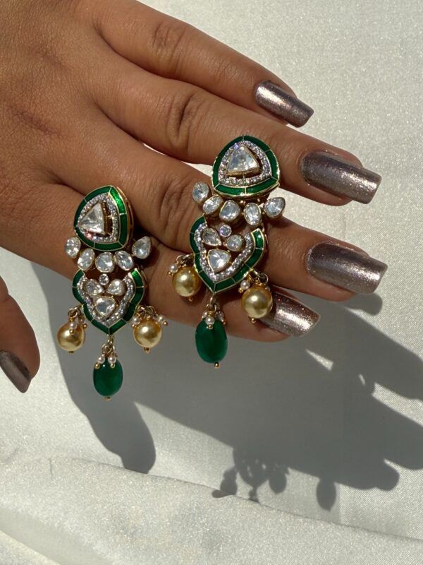 Green Enamel Dangler Earrings