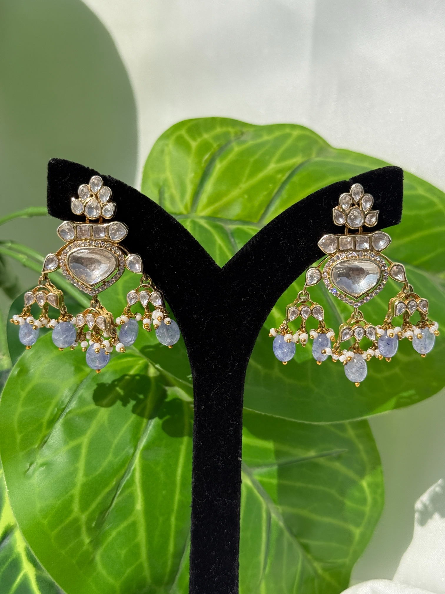 Blue Beaded Chandbali Earrings