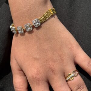 Elegant Half Emerald & Chain Bracelet