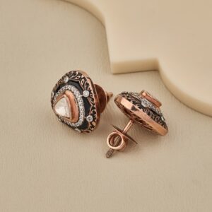 Moissanite Polki Black Enamel Earrings - 2