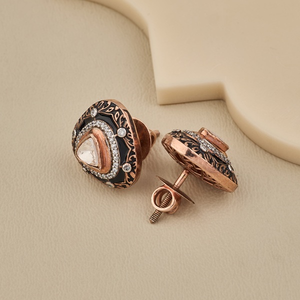 Moissanite Polki Black Enamel Earrings - 2