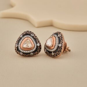 Moissanite Polki Black Enamel Earrings - 3