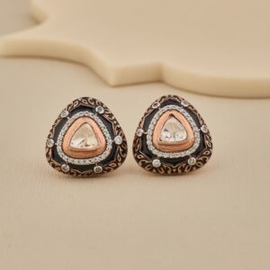 Moissanite Polki Black Enamel Earrings - 4