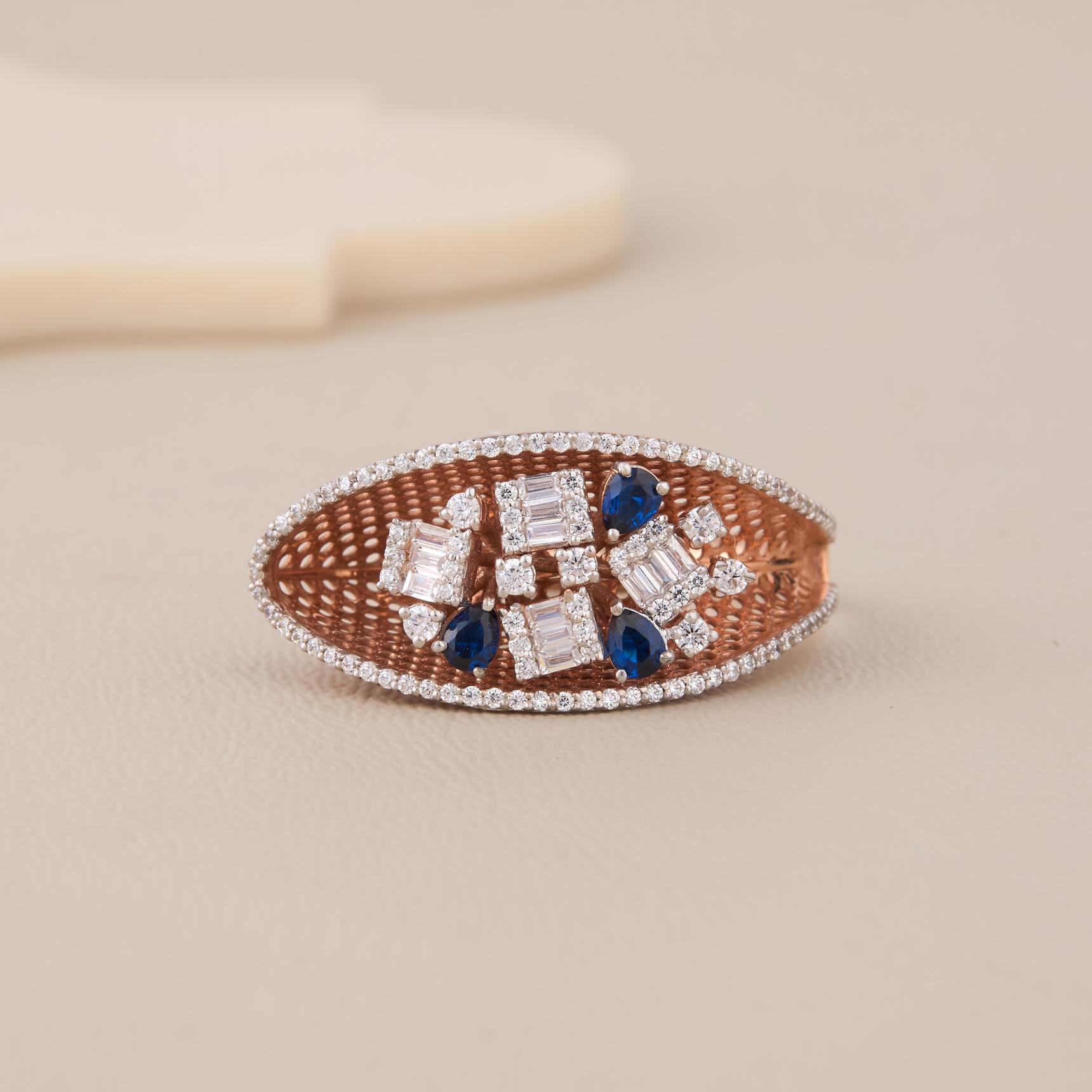 Rose Gold Blue Sapphire Designer Ring - 1