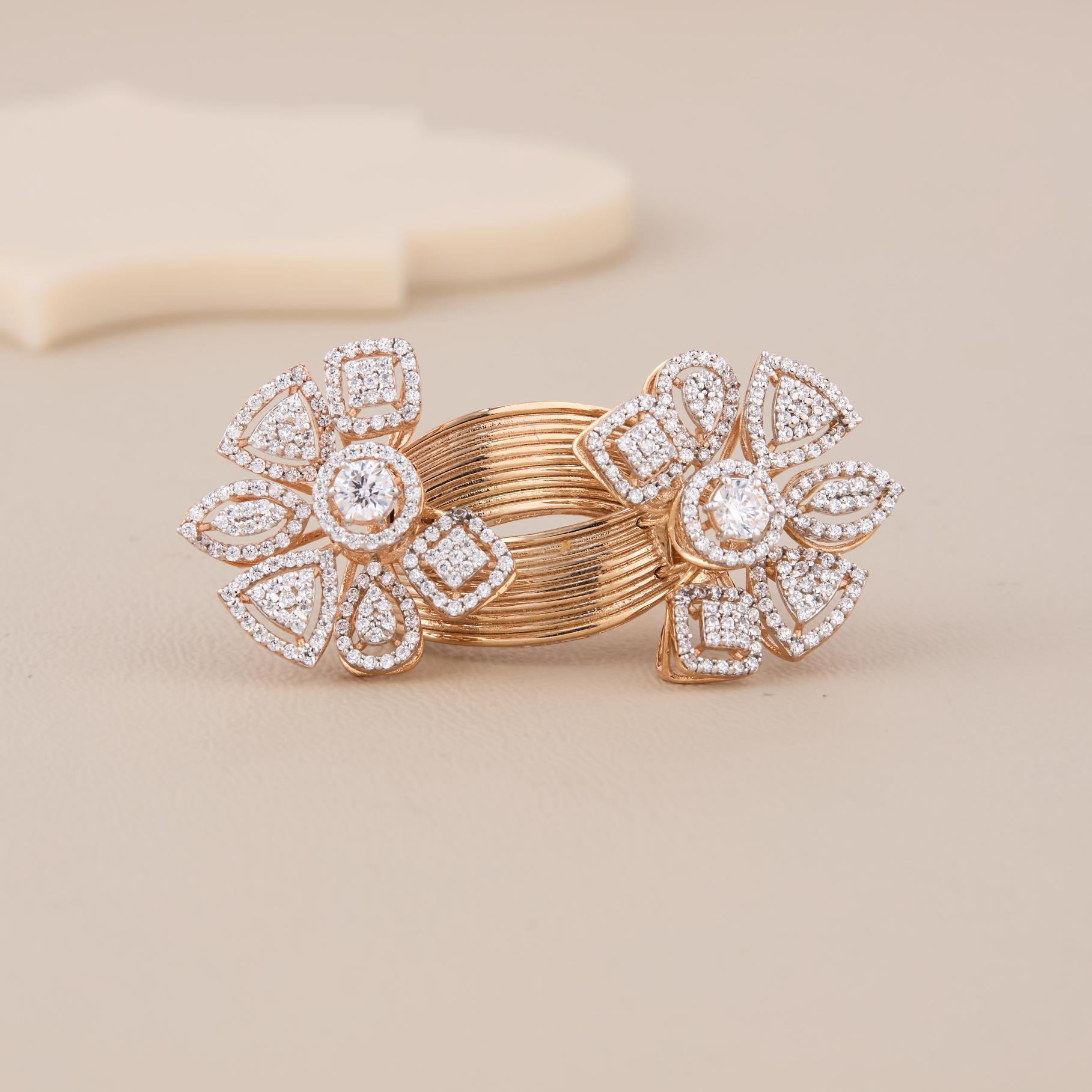 Rose Gold Twin Floral Statement Ring - 1