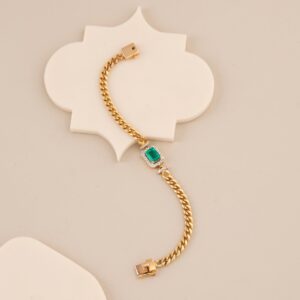 Royal Emerald Green Cuban Chain – Gold Plated Designer Bracelet - 1