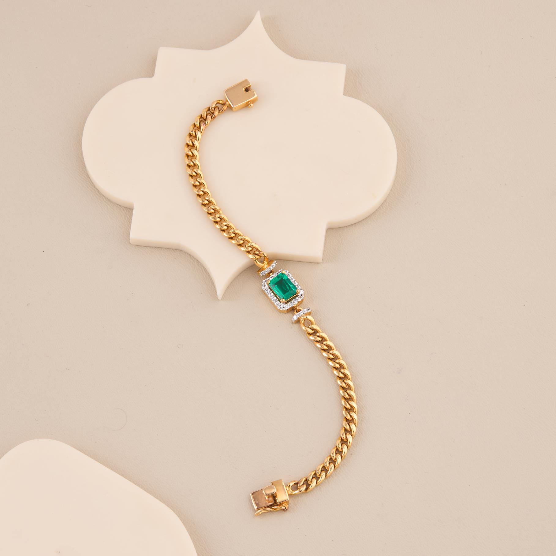 Royal Emerald Green Cuban Chain – Gold Plated Designer Bracelet - 1