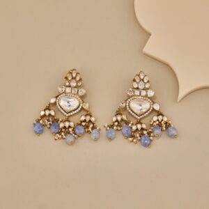 Timeless Kundan & Blue Beaded Chandbali Earrings - 2