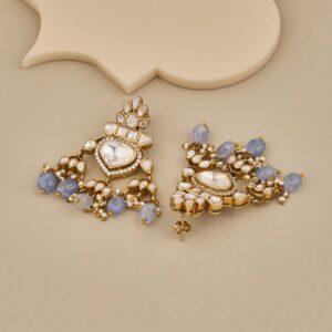 Timeless Kundan & Blue Beaded Chandbali Earrings - 3