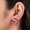 925 Silver Gold Plated Ruby Pink Half Hoop Earrings With CZ Accents - 1