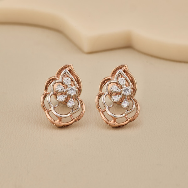 Elegant 925 Silver Floral Stud Earrings with 5A Premium CZ Diamonds | Rose Gold Plated - 2