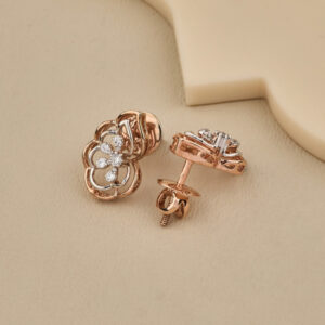 Elegant 925 Silver Floral Stud Earrings with 5A Premium CZ Diamonds | Rose Gold Plated - 3