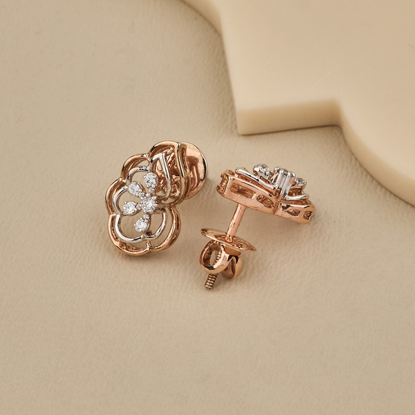 Elegant 925 Silver Floral Stud Earrings with 5A Premium CZ Diamonds | Rose Gold Plated - 3