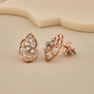 Elegant 925 Silver Floral Stud Earrings with 5A Premium CZ Diamonds | Rose Gold Plated - 4