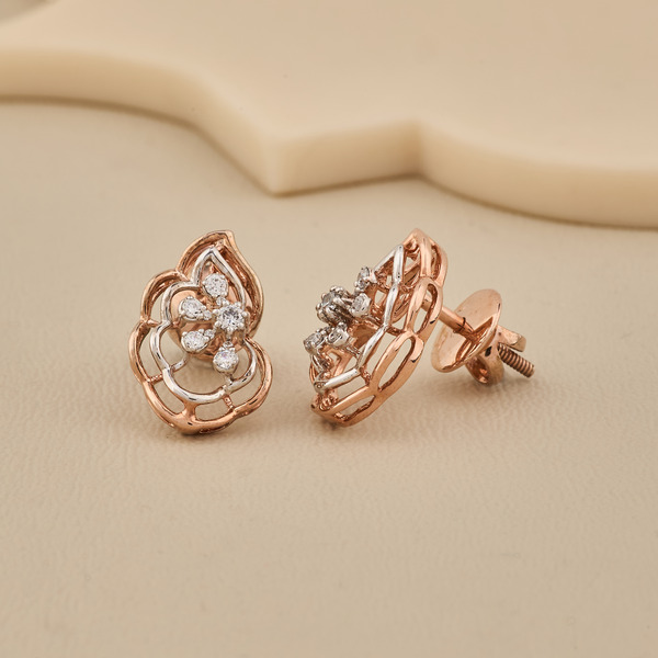 Elegant 925 Silver Floral Stud Earrings with 5A Premium CZ Diamonds | Rose Gold Plated - 4