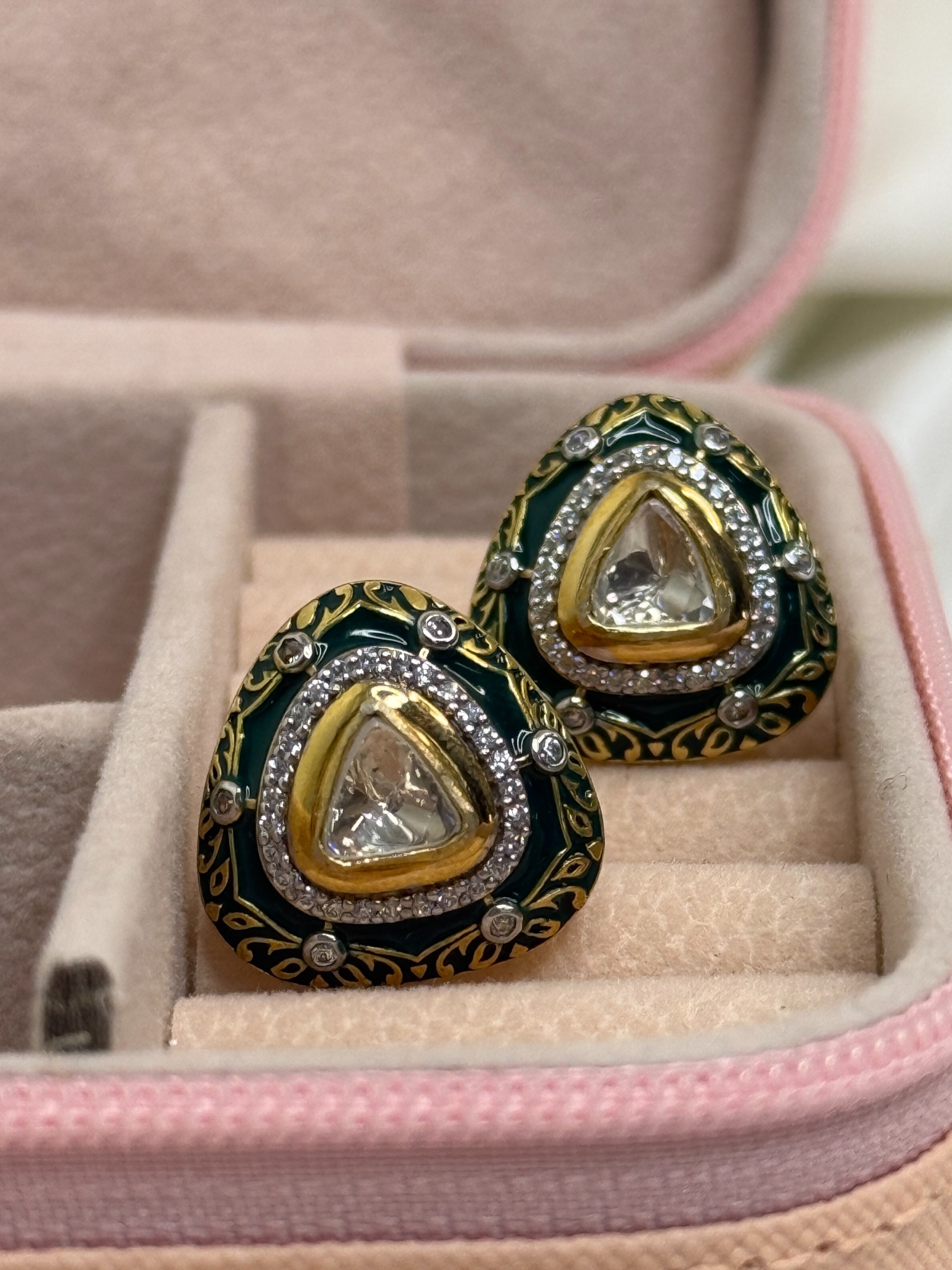 Kundan Stud Earrings With Meenakari Enamel