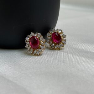 Floral Stud Earrings with Changeable Color stone
