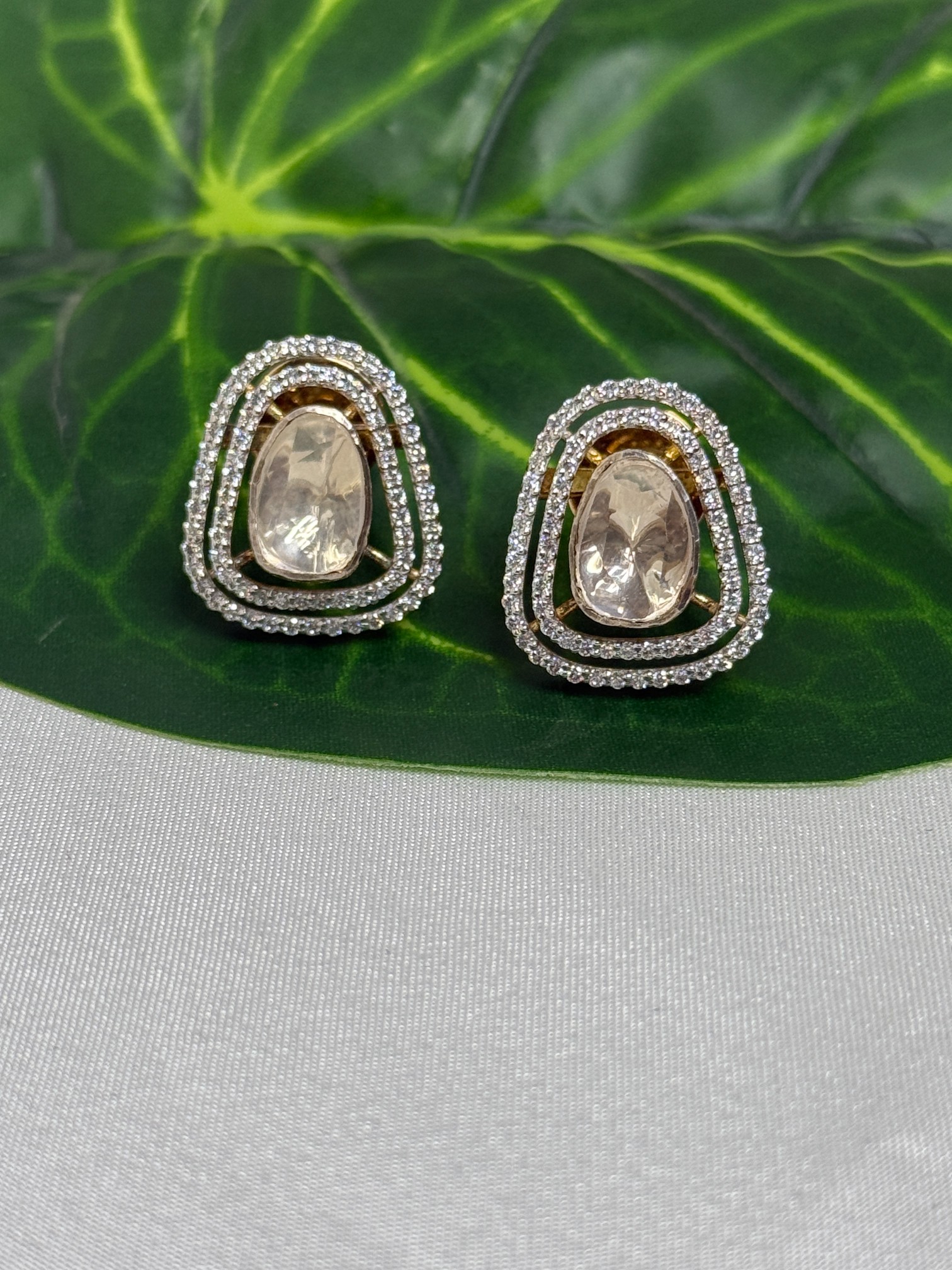 Geometric Moissanite Polki Studs