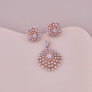 Square Rose Gold Pendant Set With Scatter Diamond Design In 925 Sterling Silver