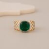 Emerald Green Cushion Ring In 925 Silver With 18K Yellow Polish & CZ Chex Band - 1