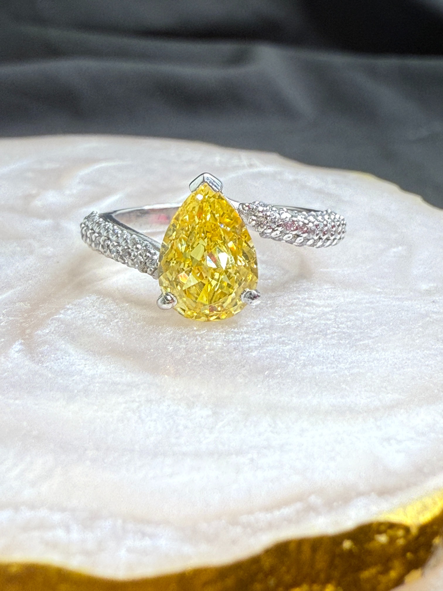 Yellow Fire Cut Pear Solitaire Ring