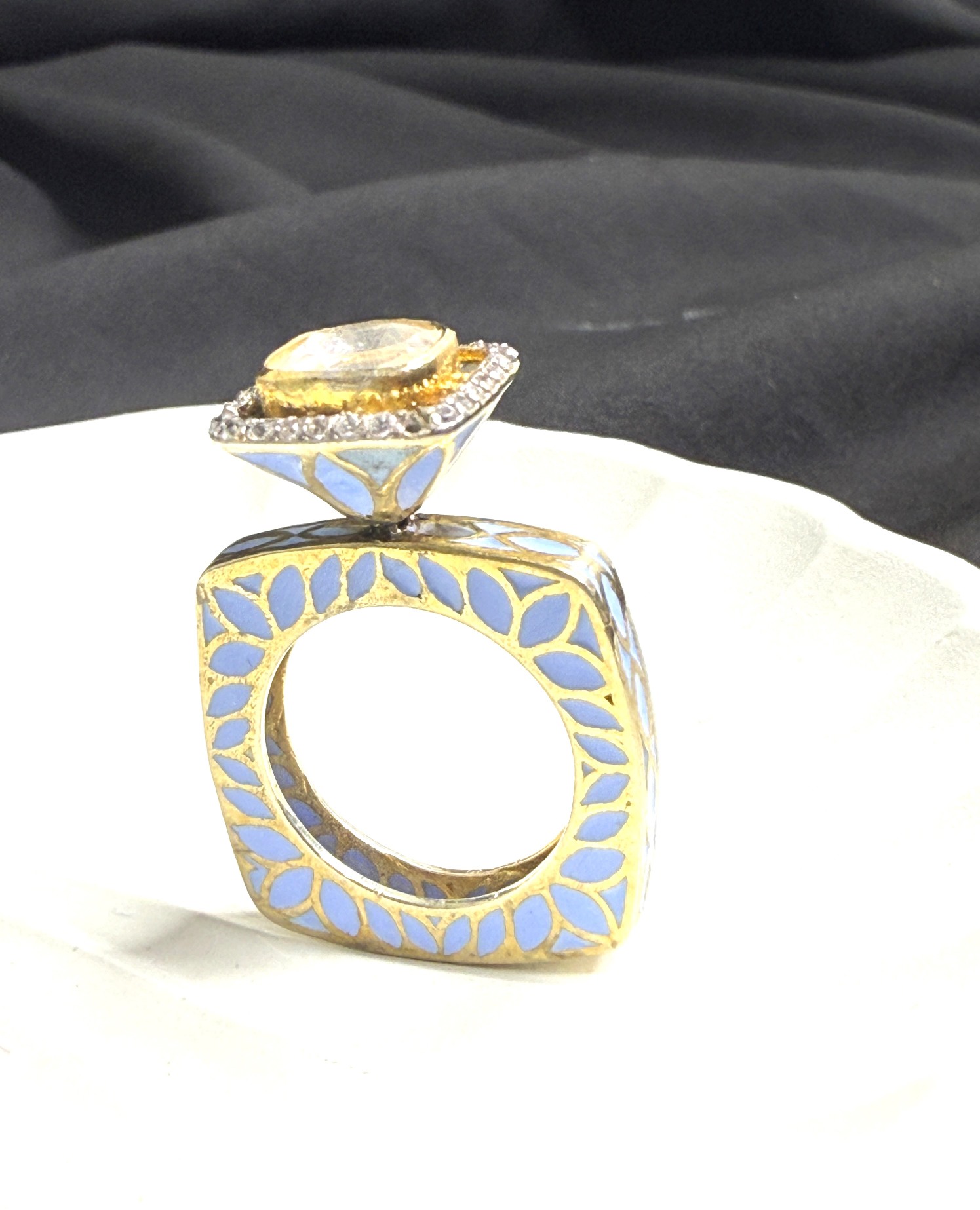 Ring With Solitaire Polki & Pastel Enamel