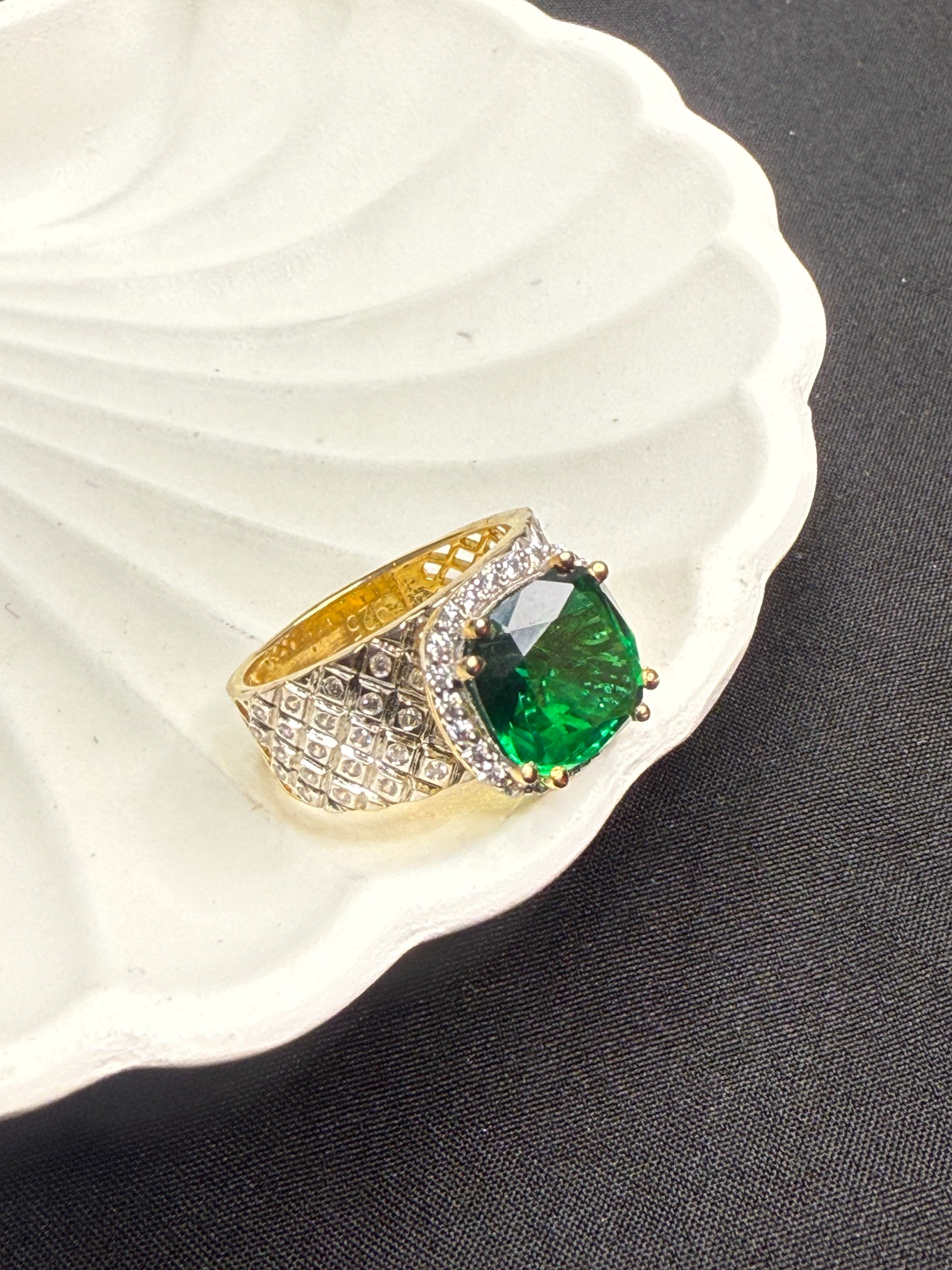 Emerald Green Cushion Ring