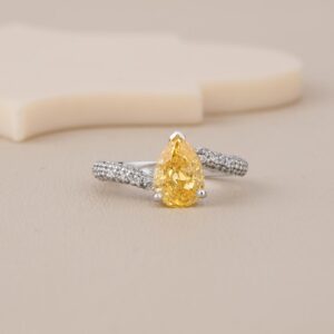 Yellow Fire Cut Pear Solitaire Ring In 925 Silver With CZ Twisted Band - 1